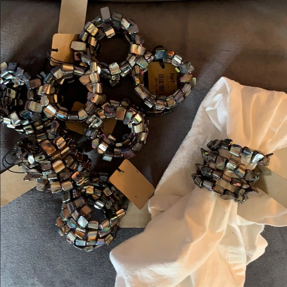 Pier 1 Beaded Napkin rings set of 8 NWT Blue Grey